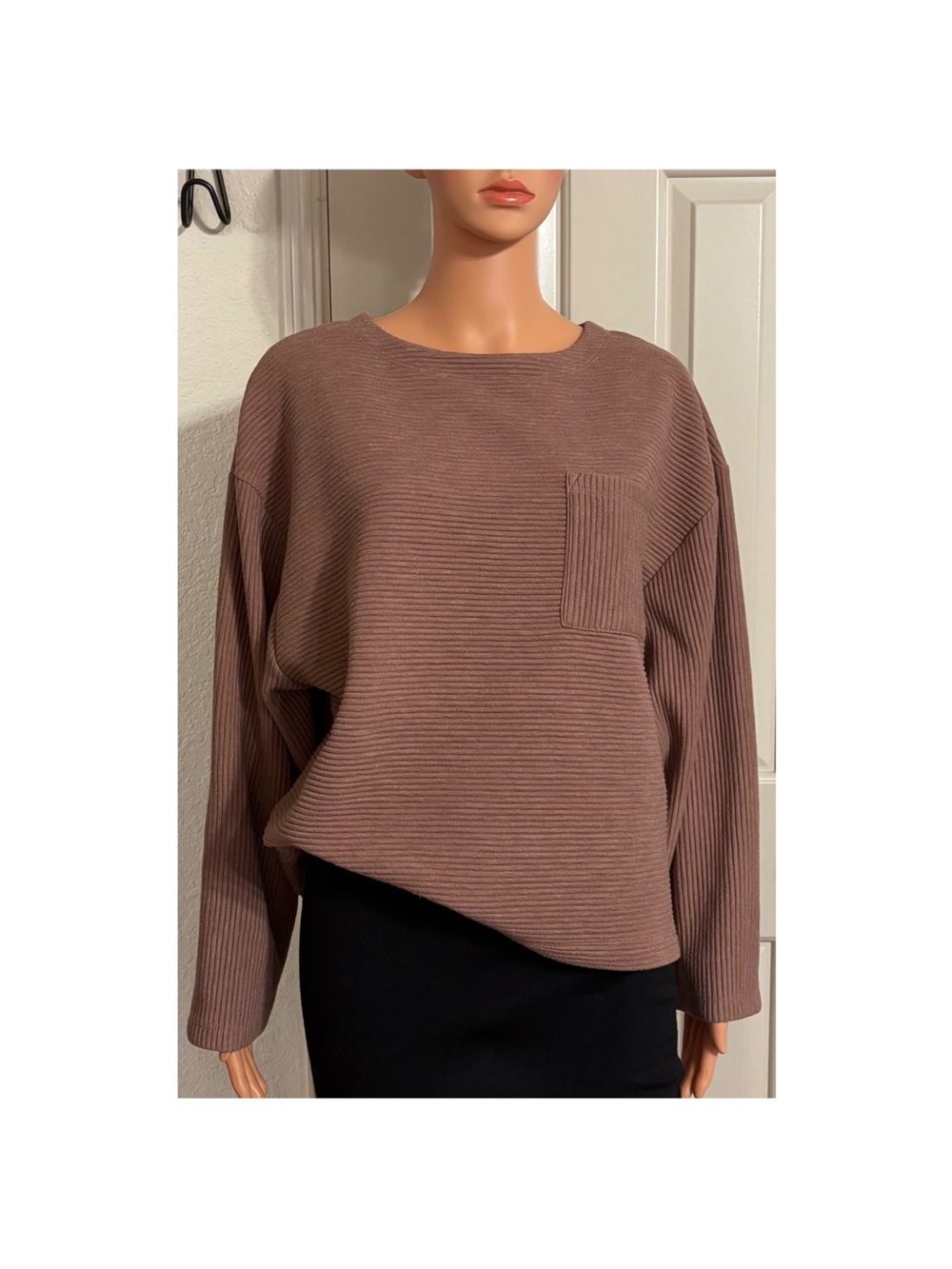 a new day Mauve-Taupe Ribbed Crewneck Sweater